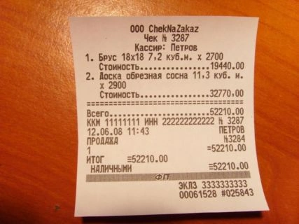 Чеки с наименованием товаров