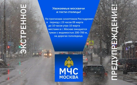 Экстренное предупреждение от МЧС России по городу Москве о неблагоприятных погодных условиях