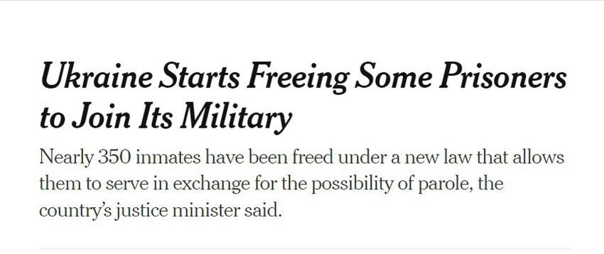NYT: Украина отправит на фронт 350 заключенных